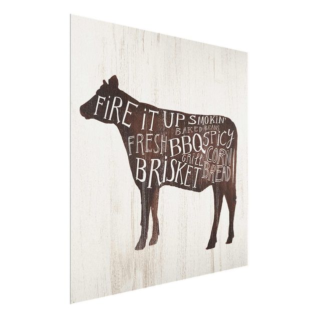 Quadro in vetro - Farm BBQ - Cow - Quadrato 1:1