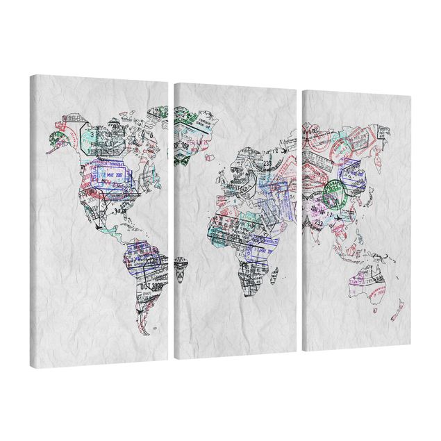 Stampa su tela Timbro per passaporto mappa del mondo