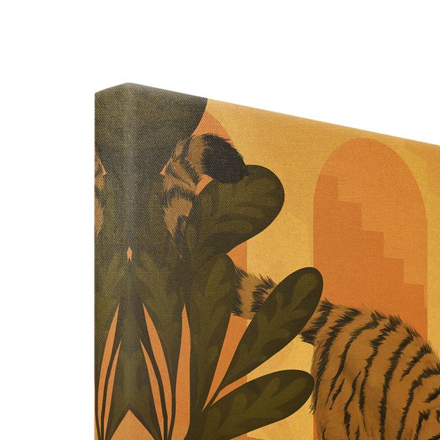 Quadro su tela oro - Illustrazione pittorica di tigre in pastello rosa