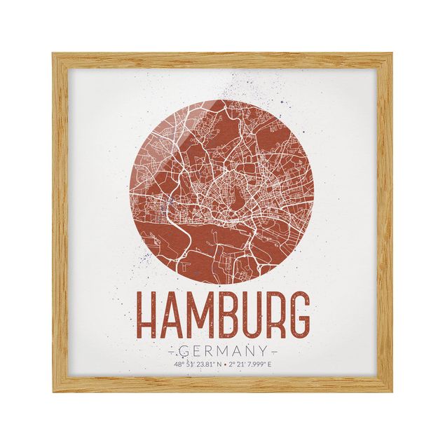 Poster con cornice - Mappa Hamburg - Retro