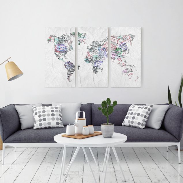 Quadri moderni per soggiorno Timbro per passaporto mappa del mondo
