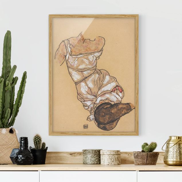 Poster con cornice - Egon Schiele - Female Torso In Underwear And Black Stockings - Verticale 4:3