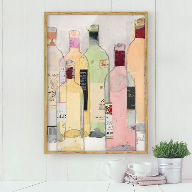 Poster con cornice - Bottiglie Di Vino In Acquerello I - Verticale 4:3