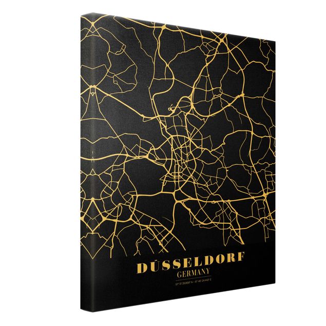 Quadro su tela oro - Pianta della città Düsseldorf - Classico in nero