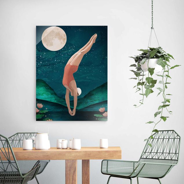 Lavagna magnetica vetro Illustrazione - bagnante donna luna pittura