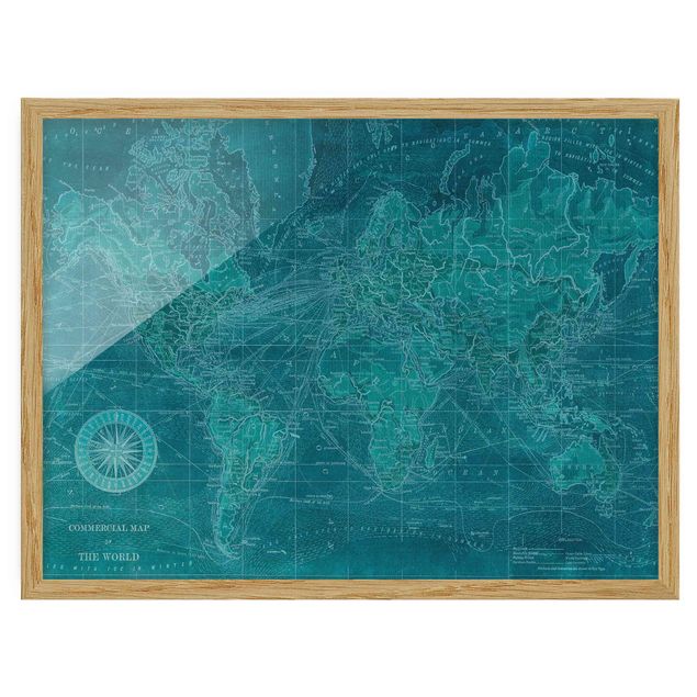 Poster con cornice - Vintage Mappa del mondo Azure - Orizzontale 3:4
