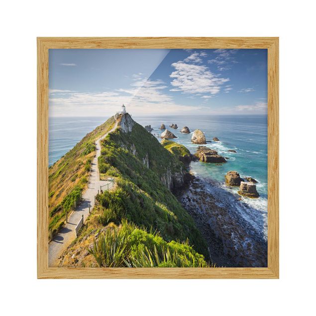 Poster con cornice - Nugget Point Lighthouse And Sea New Zealand - Quadrato 1:1