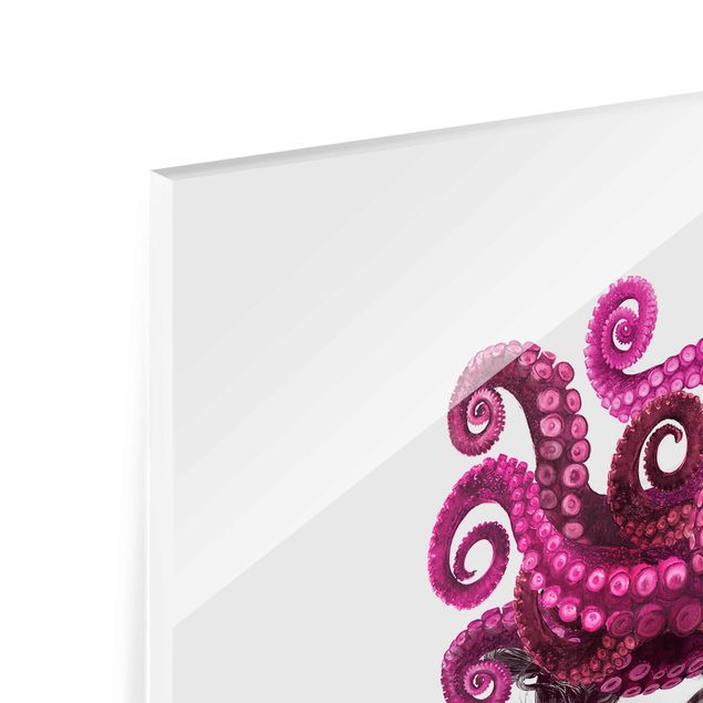 Quadro in vetro - Illustrazione Donna In Biancheria Intima Bianco e nero Octopus - Verticale 4:3