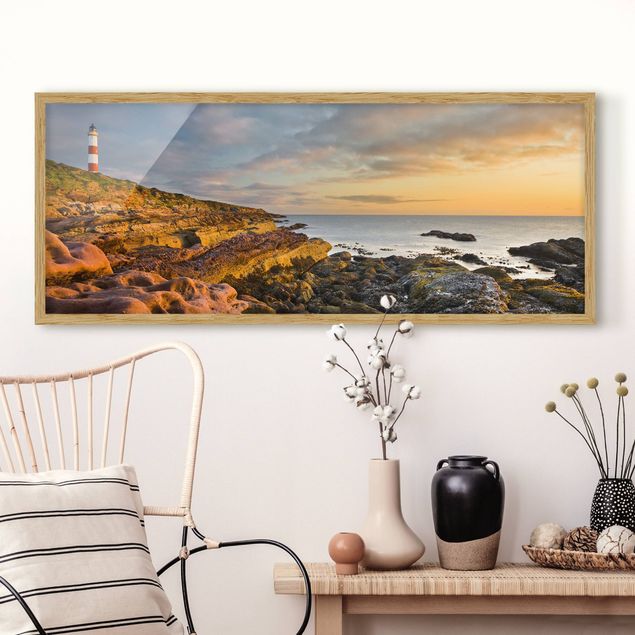 Poster con cornice - Faro Tarbat Ness E Il Tramonto Sul Mare - Panorama formato orizzontale