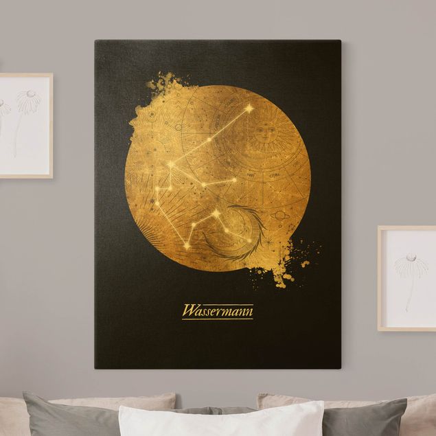 Quadro su tela oro - Segno zodiacale Acquario in grigio e oro