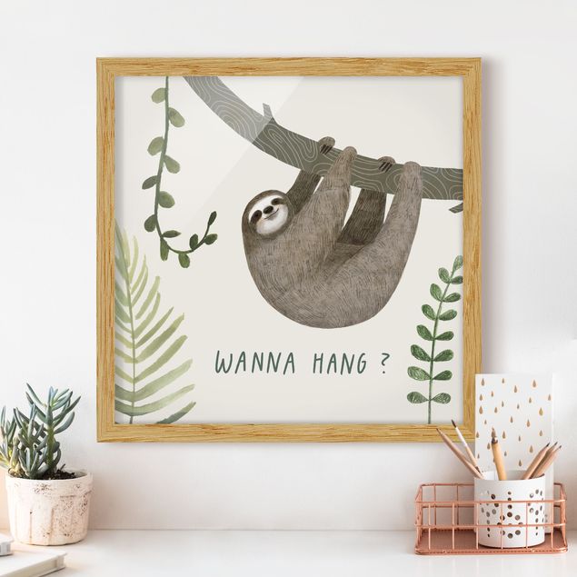 Poster con cornice - Sloth Sayings - Hang - Quadrato 1:1