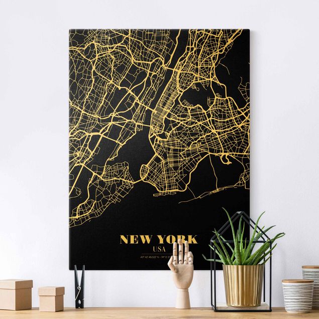 Tela new york Mappa di New York - Nero classico