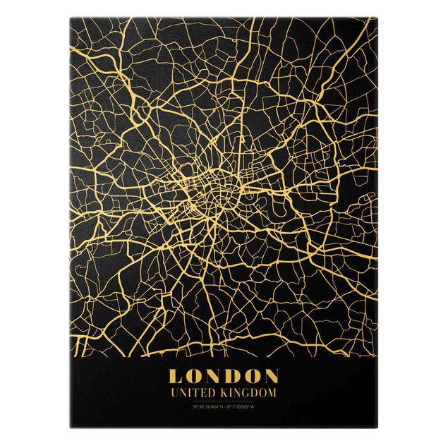 Quadro su tela oro - Pianta della città Londra - Classico nero