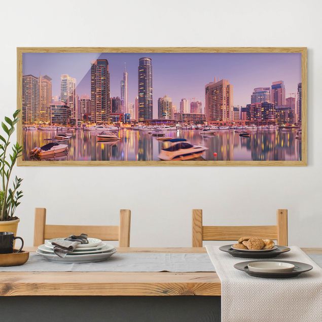 Poster con cornice - Dubai Skyline E Marina - Panorama formato orizzontale
