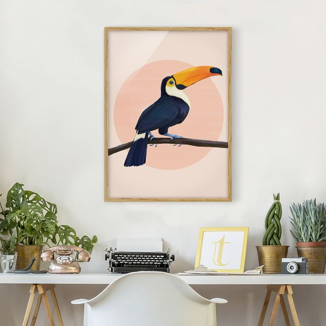 Poster con cornice - Illustrazione Uccello Toucan pastello pittura - Verticale 4:3