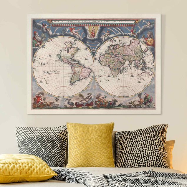 Tela mappamondo Mappa storica del mondo Nova Et Accuratissima del 1664