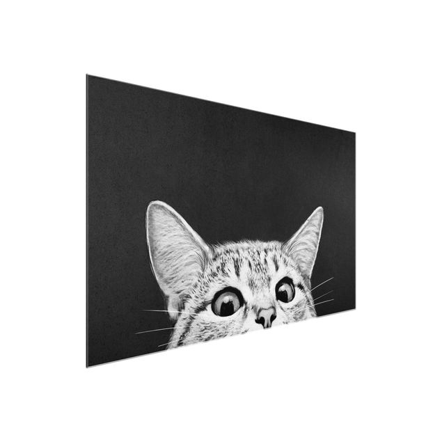Quadro in vetro - Illustrazione Gatto Bianco e nero Disegno - Orizzontale 2:3