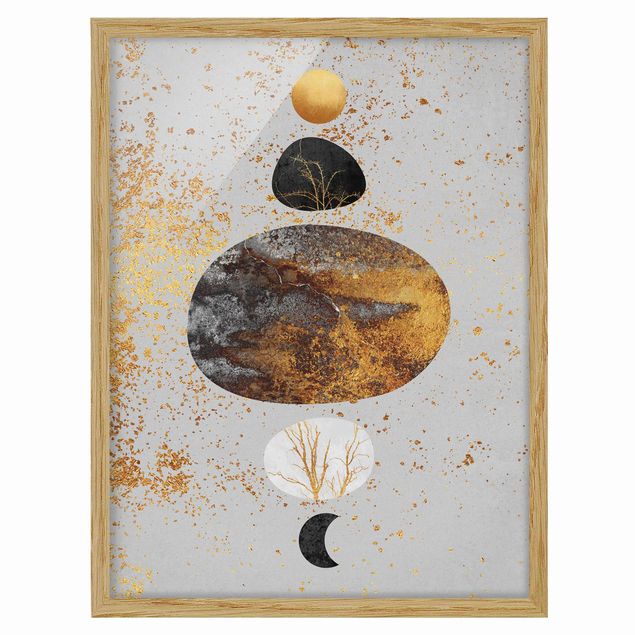 Poster con cornice - Sole e Luna in oro Luster - Verticale 4:3