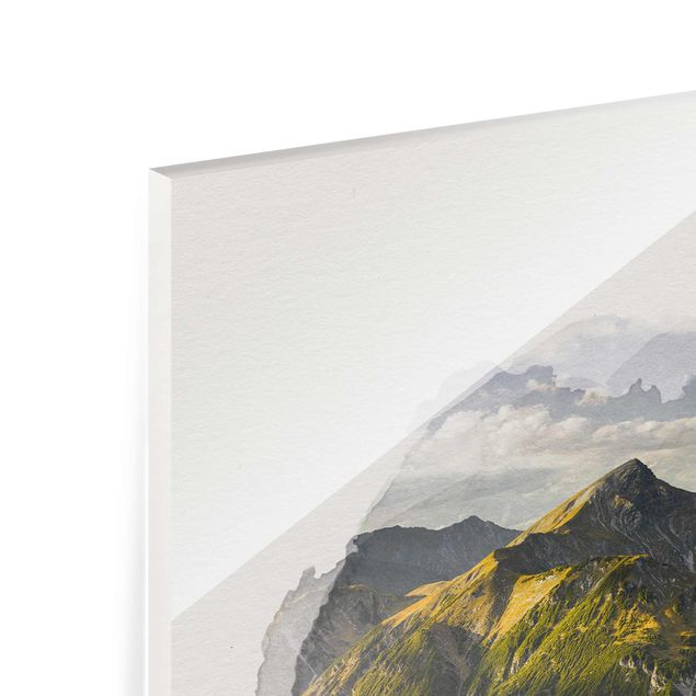 Quadro in vetro - Acquerelli - Montagne e valle delle Alpi Lechtal in Tirolo - Verticale 4:3