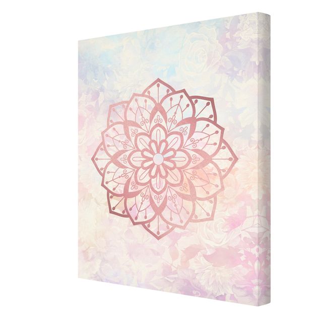Stampa su tela - Mandala illustrazione Fiore Rosa pastello - Verticale 4:3