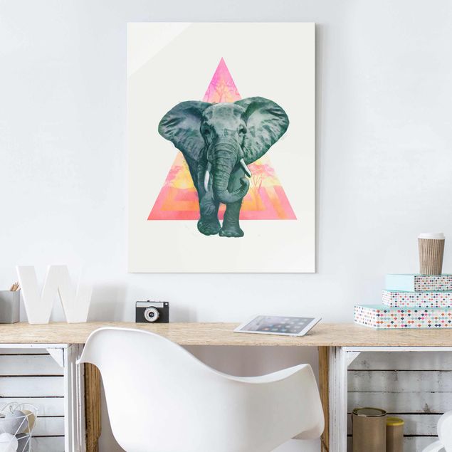 Lavagna magnetica vetro Illustrazione - Elefante fronte triangolo pittura