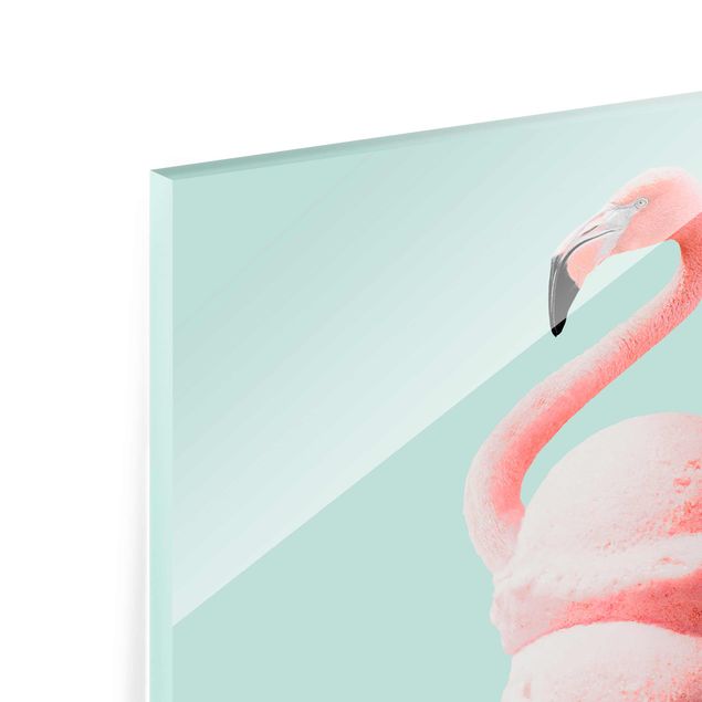 Quadro in vetro - Ghiaccio Con Flamingo - Verticale 4:3