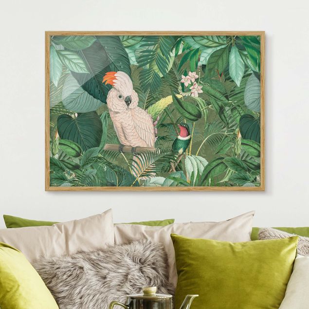 Quadri animali Collage vintage - Cacatua e colibrì