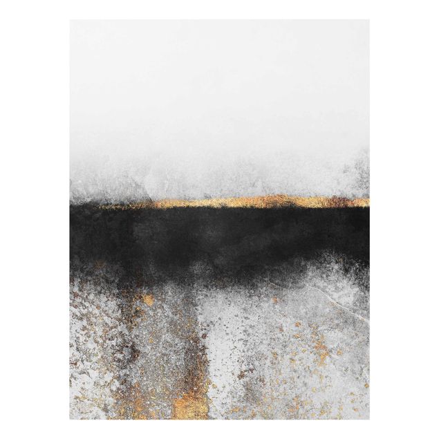 Quadro in vetro - Estratto Golden Horizon Bianco e nero - Verticale 4:3