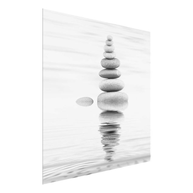 Quadro in vetro - Torre Pietra In The Water Bianco e nero - Quadrato 1:1