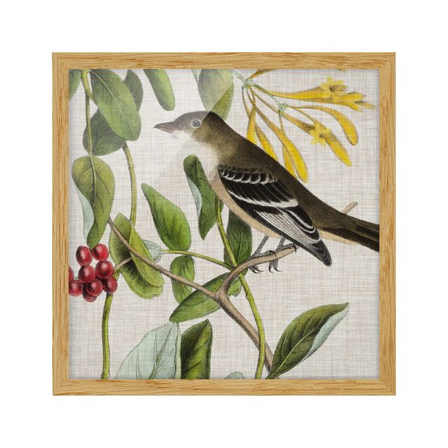 Poster con cornice - Bird On Linen Yellow II - Quadrato 1:1