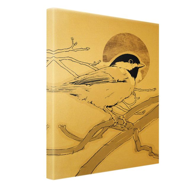 Quadro su tela oro - Uccello nel sole dorato I