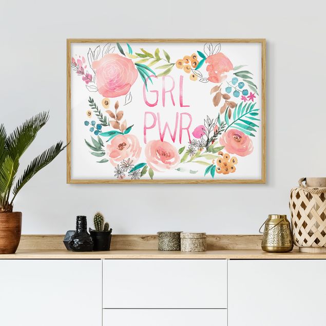 Poster con cornice - Pink Flowers - Girl Power - Orizzontale 3:4