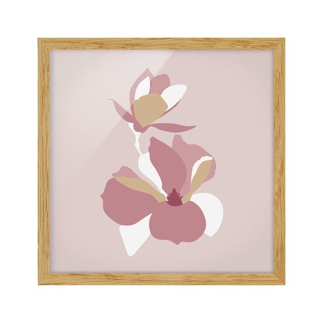 Poster con cornice - Line Art Fiori rosa pastello - Quadrato 1:1