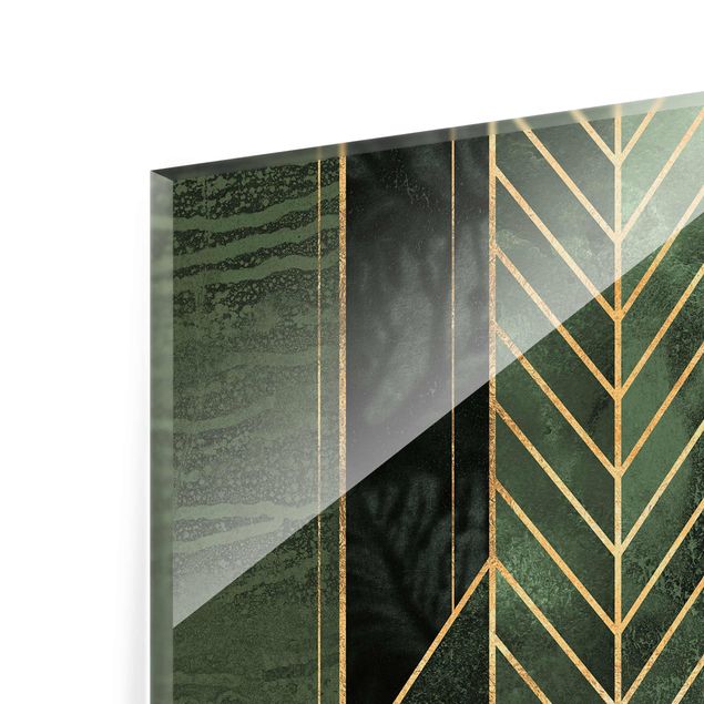 Quadro in vetro - Forme geometriche oro verde smeraldo - Orizzontale 2:3