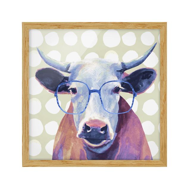 Poster con cornice - Animals With Glasses - Cow - Quadrato 1:1