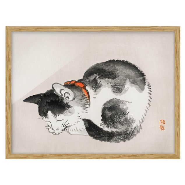 Poster con cornice - Asian gatto addormentato Vintage Disegno - Orizzontale 3:4