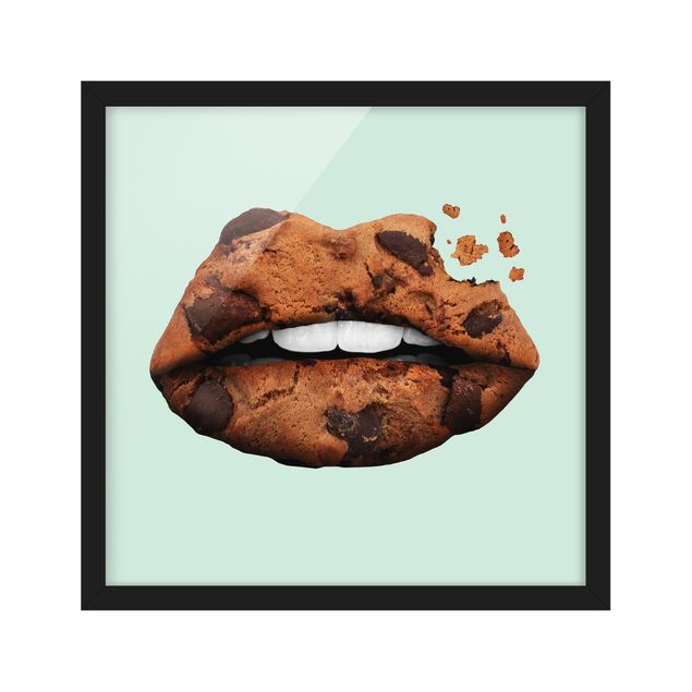 Poster con cornice - Labbra con biscotto - Quadrato 1:1