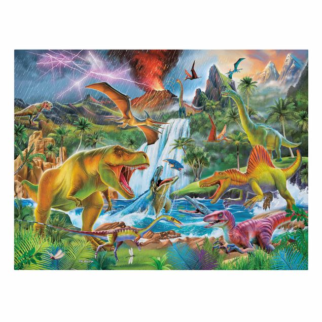 Quadro su tela - Dinosauri in una tempesta preistorica