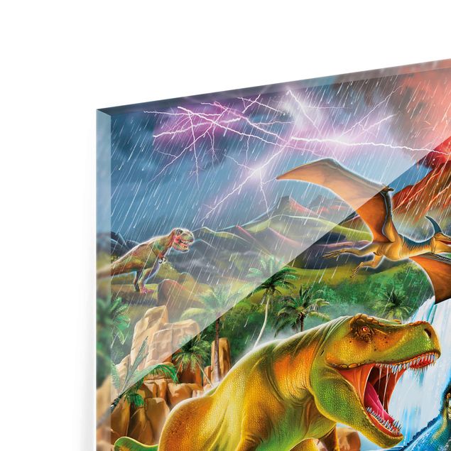 Quadro in vetro - Dinosauri in una tempesta preistorica