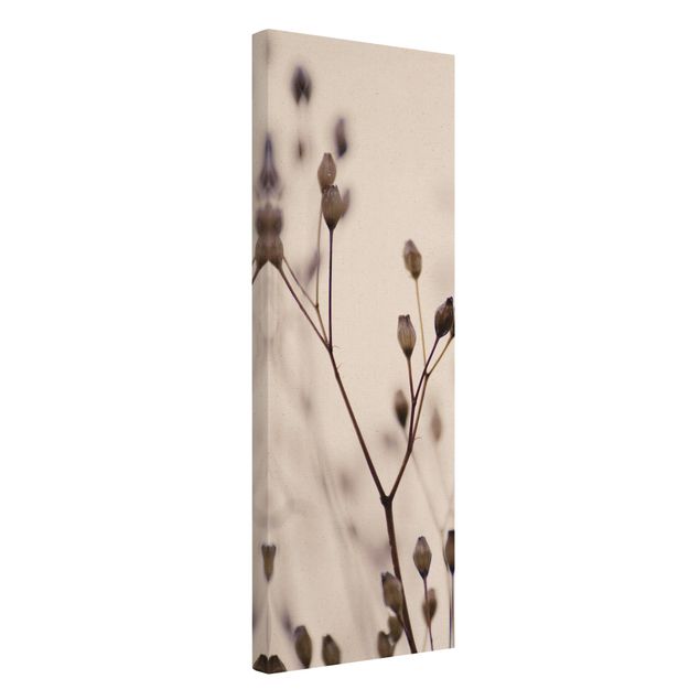 Quadro su tela naturale - Gemme scure su ramo di fiori selvatici - Formato verticale 1:3