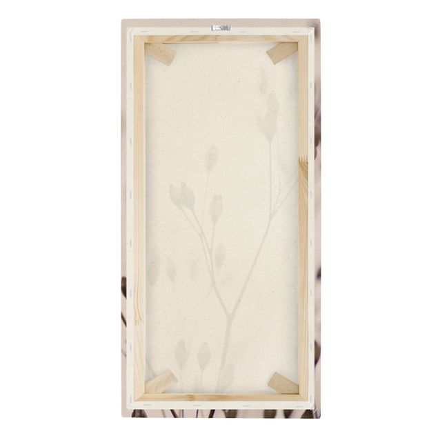 Quadro su tela naturale - Gemme scure su ramo di fiori selvatici - Formato verticale 1:2