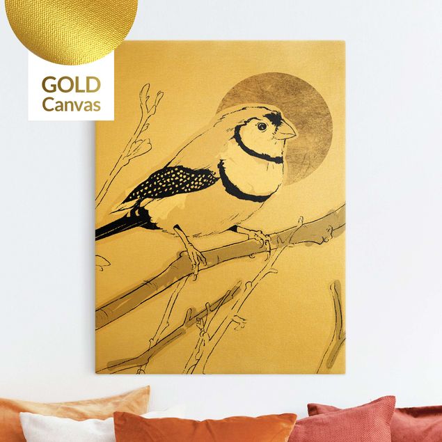 quadri con animali Sole dorato dietro l'uccello III