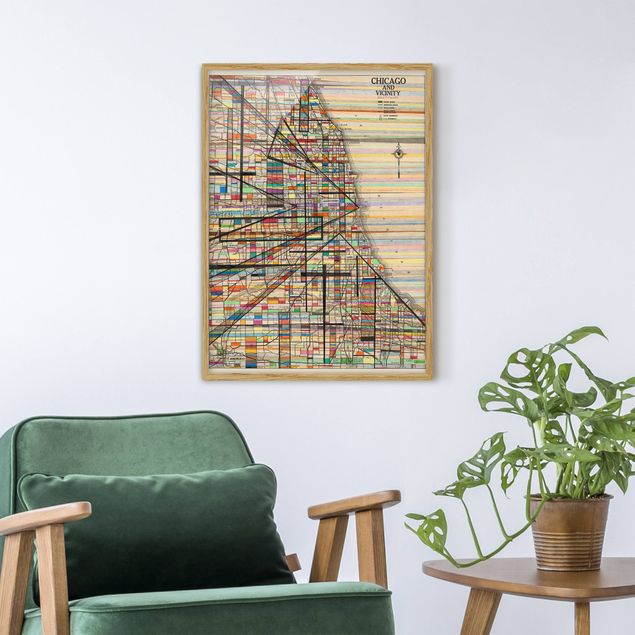 Poster con cornice - Mappa Moderna Di Chicago - Verticale 4:3