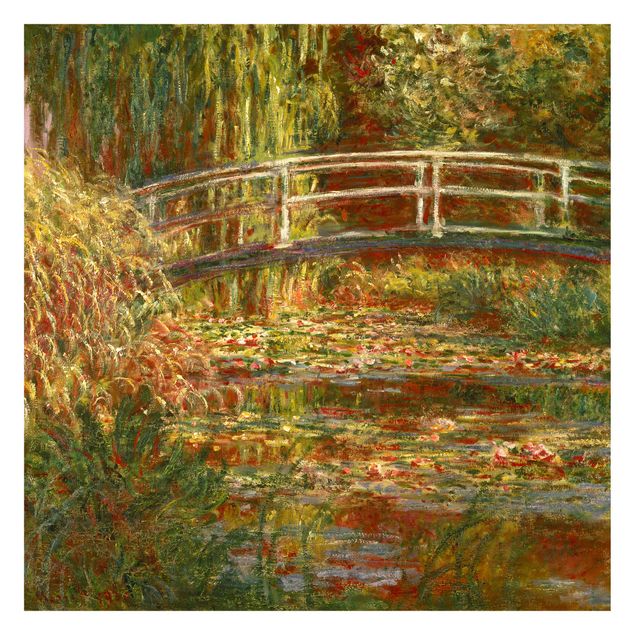 Carta da parati adesiva - Claude Monet - Lo stagno delle ninfee e Ponte giapponese (Armonia in rosa)- Formato quadrato