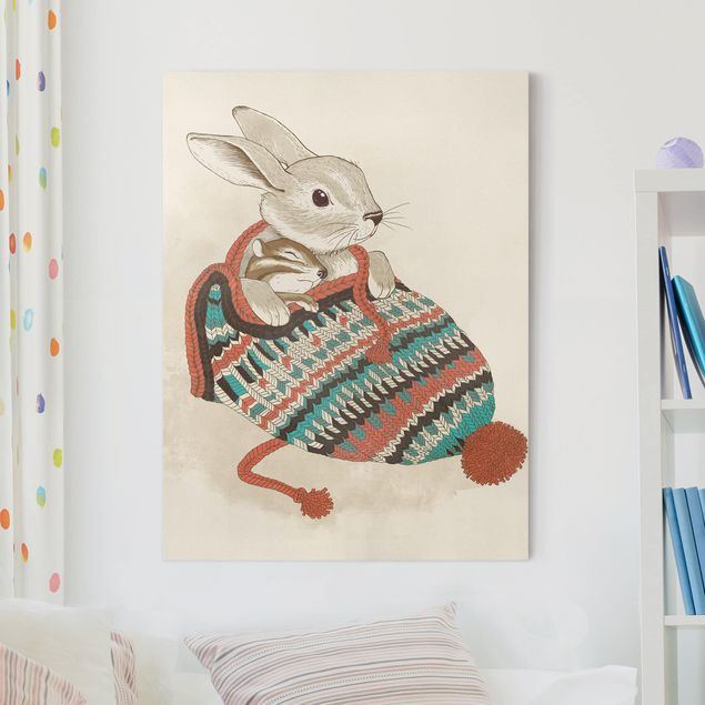 Quadri su tela - Illustrazione Cuddly Santander Coniglio In Cappello