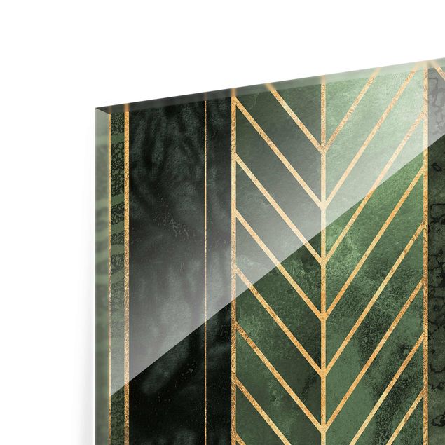 Quadro in vetro - Forme geometriche oro verde smeraldo - Verticale 4:3