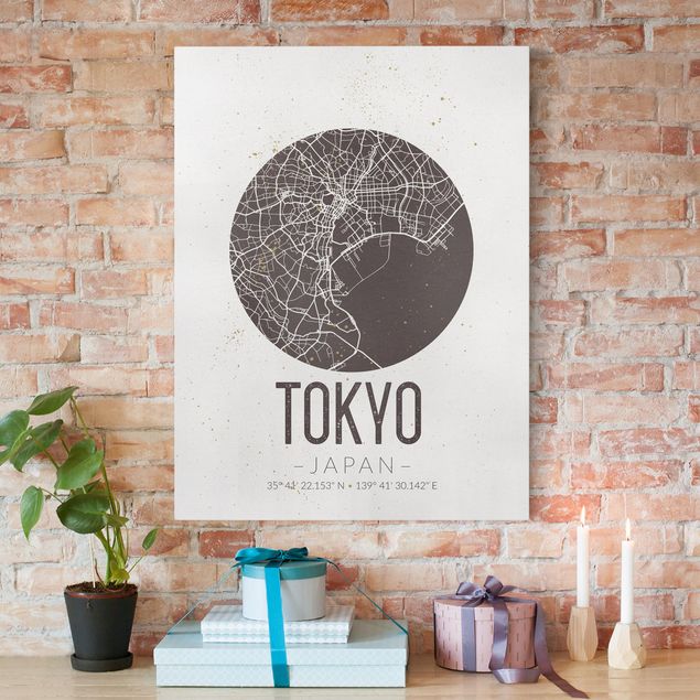 Stampe su tela bianco e nero Mappa di Tokyo - Retrò