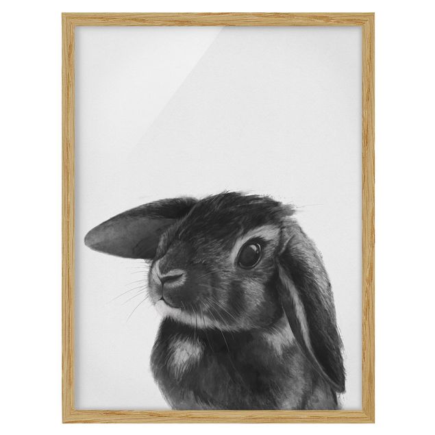 Poster con cornice - Illustrazione Coniglio bianco e nero Disegno - Verticale 4:3