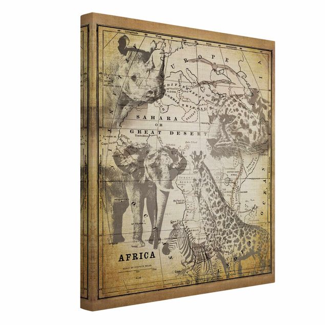 Stampe su tela vintage Collage vintage - Animali selvatici in Africa