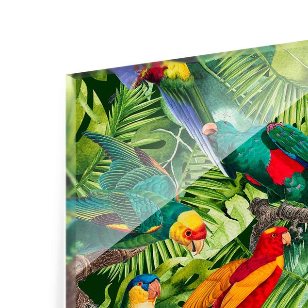 Quadro in vetro - Colorato collage - Parrot In The Jungle - Verticale 3:2